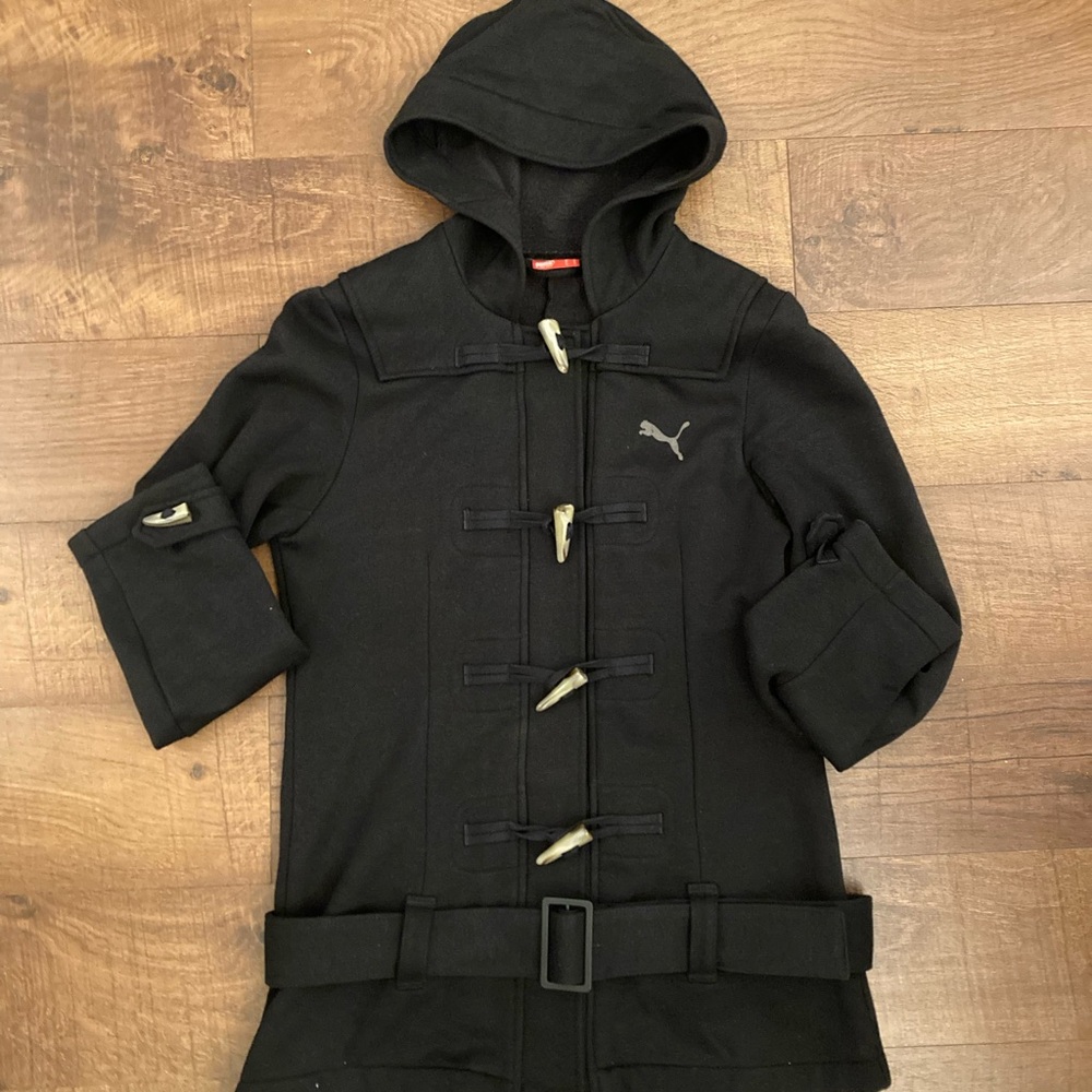 Puma Black Zip Closure Fitted Coat w/ Belt Women’s L